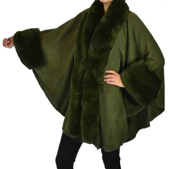 Fashion Sweetz Green Faux Fur Shawl Poncho XL - Picture 7 of 7